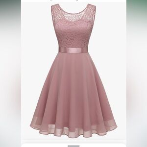 Chic Sleeveless Lace Mauve Pink Dress: Bridesmaid, Dance, Holiday, Wedding Guest